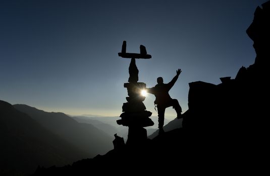 climbers near the summit and Zen stones