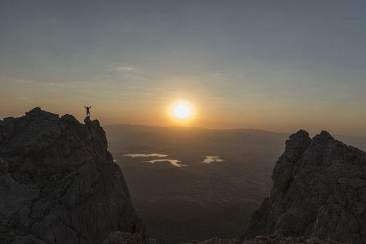 success of the summit, the sunrise in the mountains