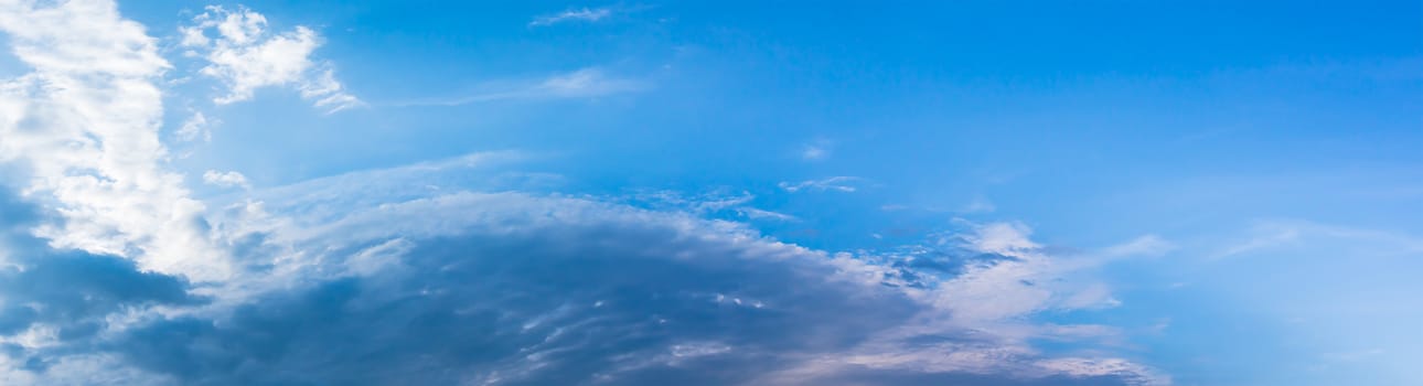 Panorama white fluffy clouds in the blue sky, Fantastic soft white clouds against blue sky