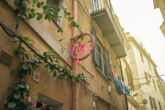 Pink bicycle wheel in  Alguero , sardinia, italy