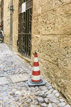 red and white cone  in the street