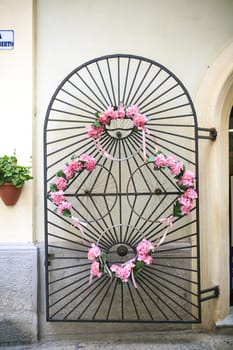 Pink bicycle wheel in  Alguero , sardinia, italy