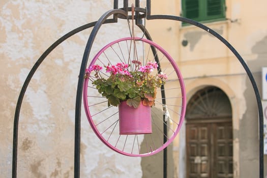 Pink bicycle wheel in  Alguero , sardinia, italy