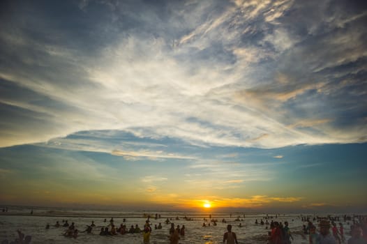 Sunset on the beach with beautiful reflecion and sky