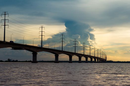 bridge across the rive with beautiful sky