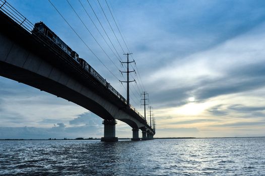 bridge across the rive with beautiful sky