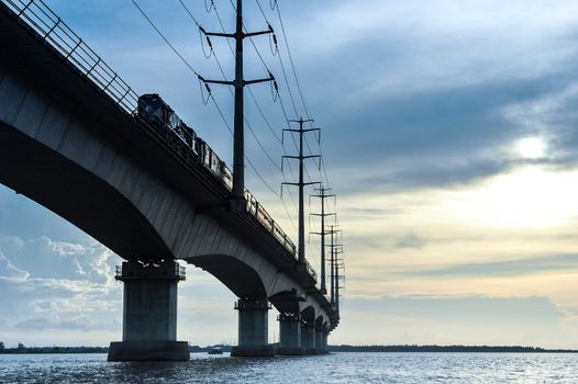 bridge across the rive with beautiful sky