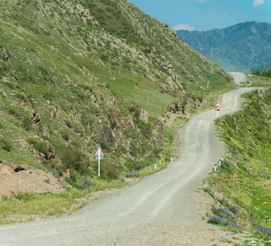 Extreme road in mountains in Altay, Siberia, Russia