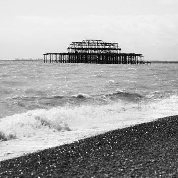 Beach view of Brighton pier, United Kingdom.