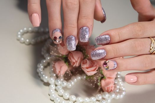 Brilliant manicure design with beautiful stones