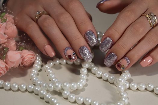 Brilliant manicure design with beautiful stones