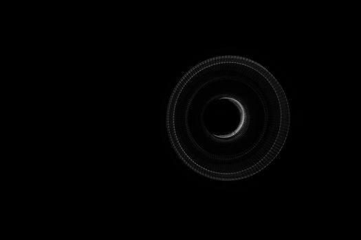 Light painted glowing abstract black and white curved lines on a black background