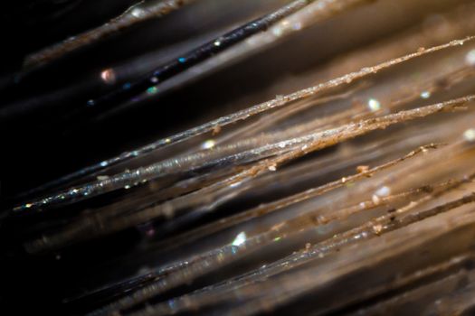 Makeup brush fibers under the microscope. Closeup macro photography.