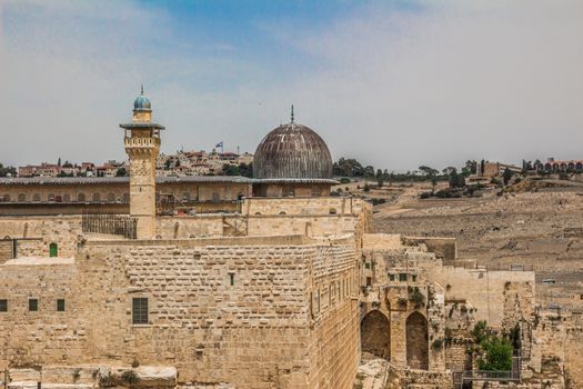 Al-Aqsa mosque  in the old city of Jerusalem Israel viewed from the rooftops in the Jewish Quarter.