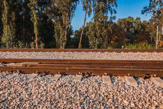 Railroad track in a rural area in the afternoon.