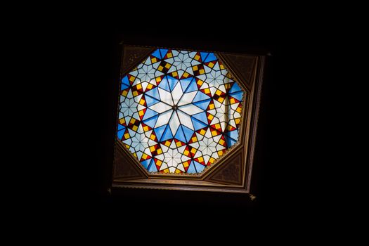 Budapest, Hungary - September 17, 2015: Vitrage in the Great Synagogue in Dohany Street. The Dohany Street synagogue is the largest synagogue in Europe.
