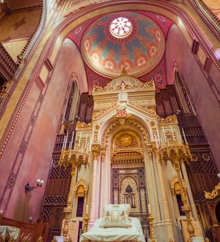 Budapest, Hungary - September 17, 2015: Interior of the Great Synagogue in Dohany Street. The Dohany Street synagogue is the largest synagogue in Europe.
