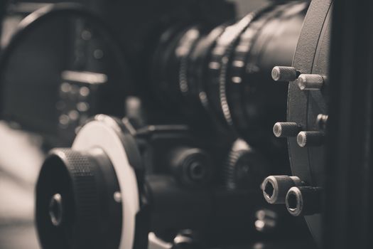detail of Video camera viewfinder, film crew production, behind the scenes background