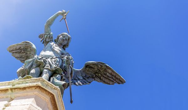 close up of the bronze angel at the top of Castel Sant Angelo in Rome, Italy