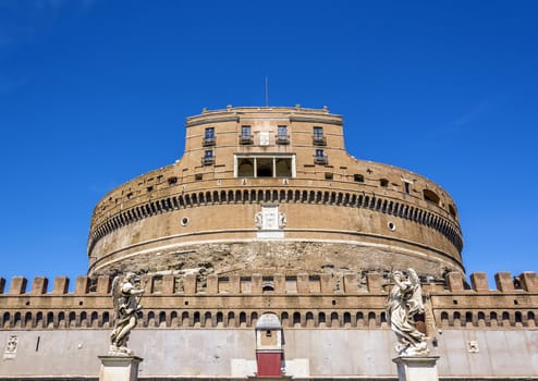 front view of the famous Castel Sant Angelo (castle of the holy angel) in Rome, Italy