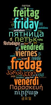 Word Friday in different languages word cloud concept