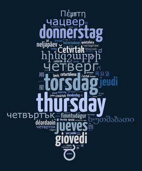 Word Thursday in different languages word cloud concept
