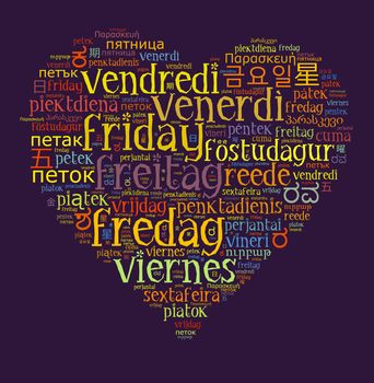 Word Friday in different languages word cloud concept