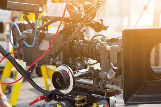 detail of Video camera viewfinder, film crew production, behind the scenes background