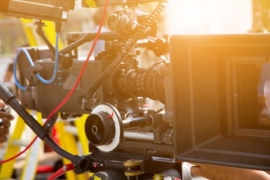 detail of Video camera viewfinder, film crew production, behind the scenes background