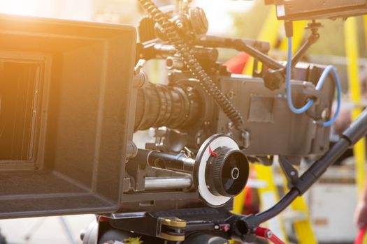 detail of Video camera viewfinder, film crew production, behind the scenes background