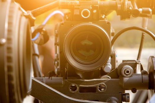 detail of Video camera viewfinder, film crew production, behind the scenes background