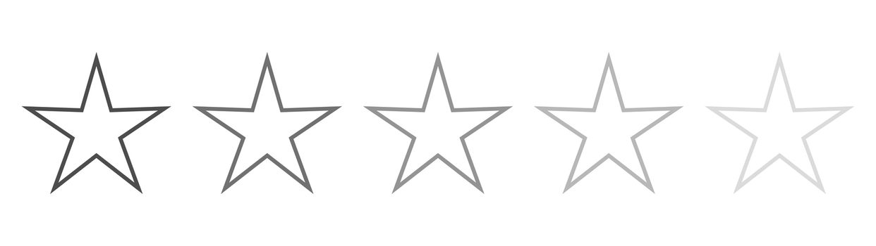 Isolated gray star icons in set, ranking mark. Modern simple favorite sign, decoration symbol for website design, web button, mobile app.