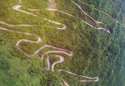 cable car with winding and curves road in  Tianmen mountain zhangjiajie national park, Hunan province, China.