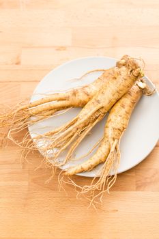 Fresh Korean Ginseng on plate