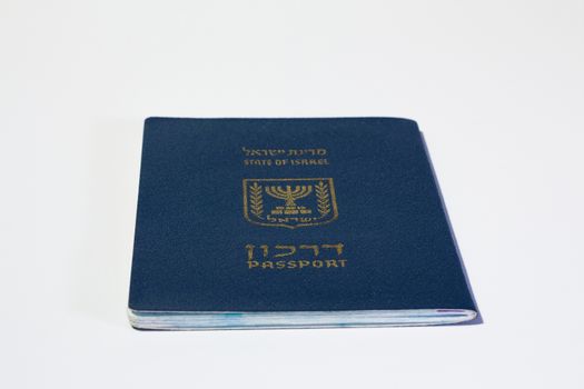 Israeli passport on white background.
