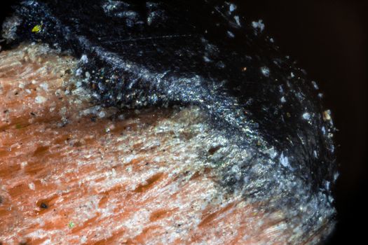 Pencil tip under the microscope. Closeup macro photography.