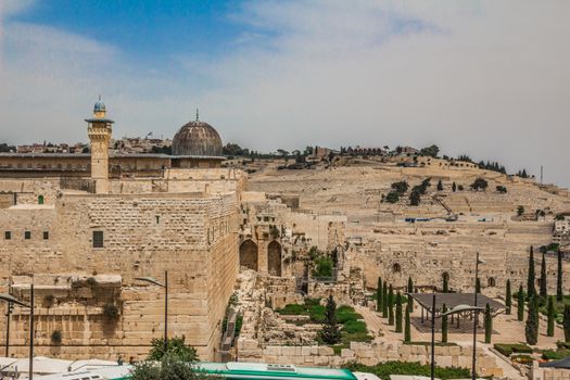 Al-Aqsa mosque  in the old city of Jerusalem Israel viewed from the rooftops in the Jewish Quarter.
