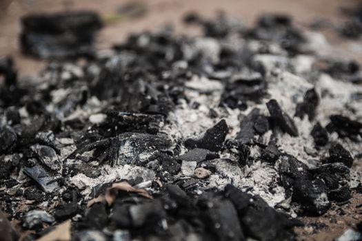 Dry charcoal and Ash - Close Up Selective Focus
