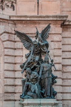 Buda Castle Statue at the entrance to the National Museum, Budapest, Hungary.