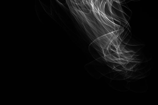 Light painted glowing abstract black and white curved lines on a black background