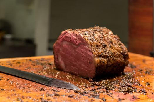 Carving of Wagyu beef roast