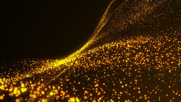 Waving particles floor. Abstract background. 3d rendering