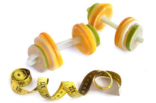 Dumbbells made from fruits and vegetables 