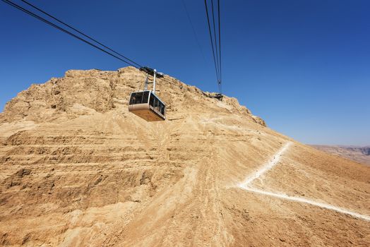 Cable car heading to the top of Masada National Park