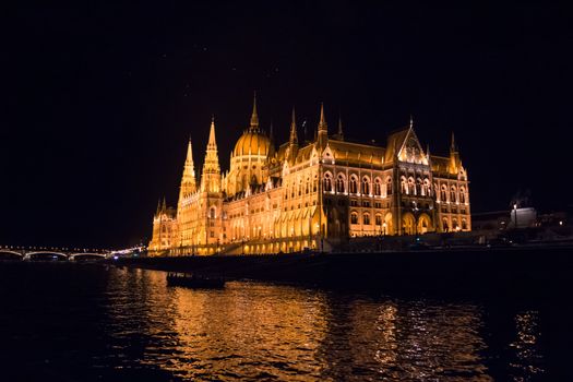 The Hungarian Parliament at night, Budapest, Hungary.