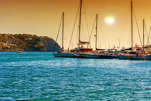 Sunset in the Bay of Port Andratx Mallorca Baleares Spain.