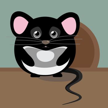 Lovely cute image with character. Illustration with cute gray sad little mouse. Isolated from background.