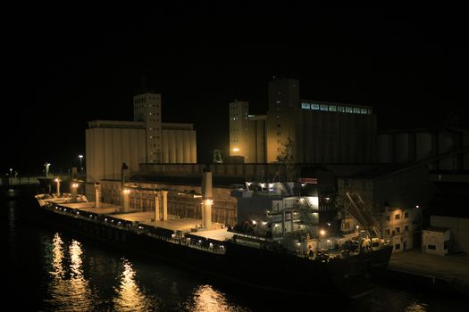 Industrial zone in Barcelona at night