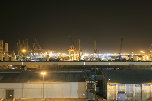Industrial zone in Barcelona at night