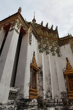 part of Beautiful Wat Phra Kaeo temple with green mosaic gable in Thailand